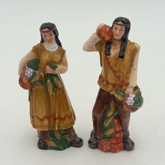 Rare Vintage Cracker Barrel Fall Harvest Thanksgiving Native American Figurines